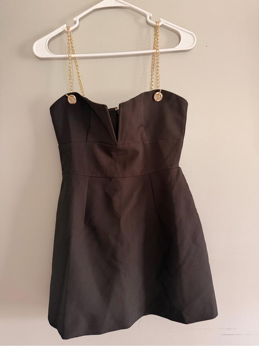 Showpo Darcelle Black Mini Dress with Gold Chain Straps Size 4 - Picture 2 of 11